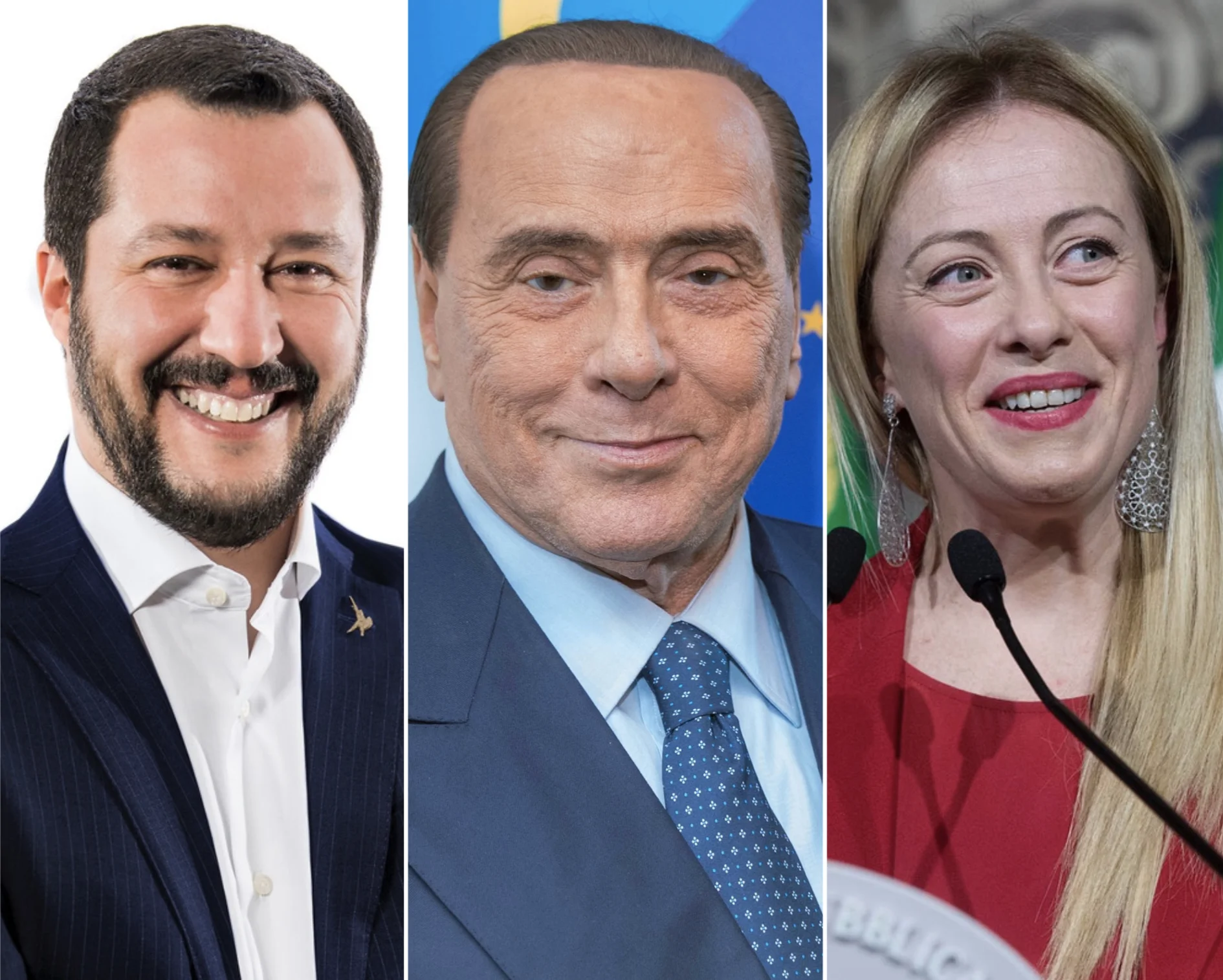 Primo Piano di Matteo Salvini-Silvio Berlusconi-Giorgia Meloni