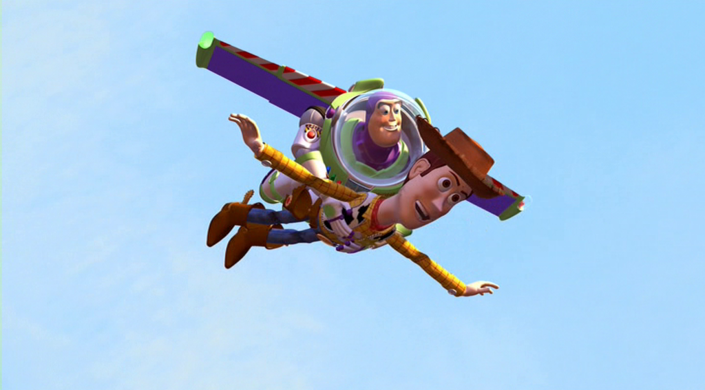 Woody e Buzz. Fotogramma di Toy Story © 1996 John Lasseter/Walt Disney Pictures/Pixar Animation Studios